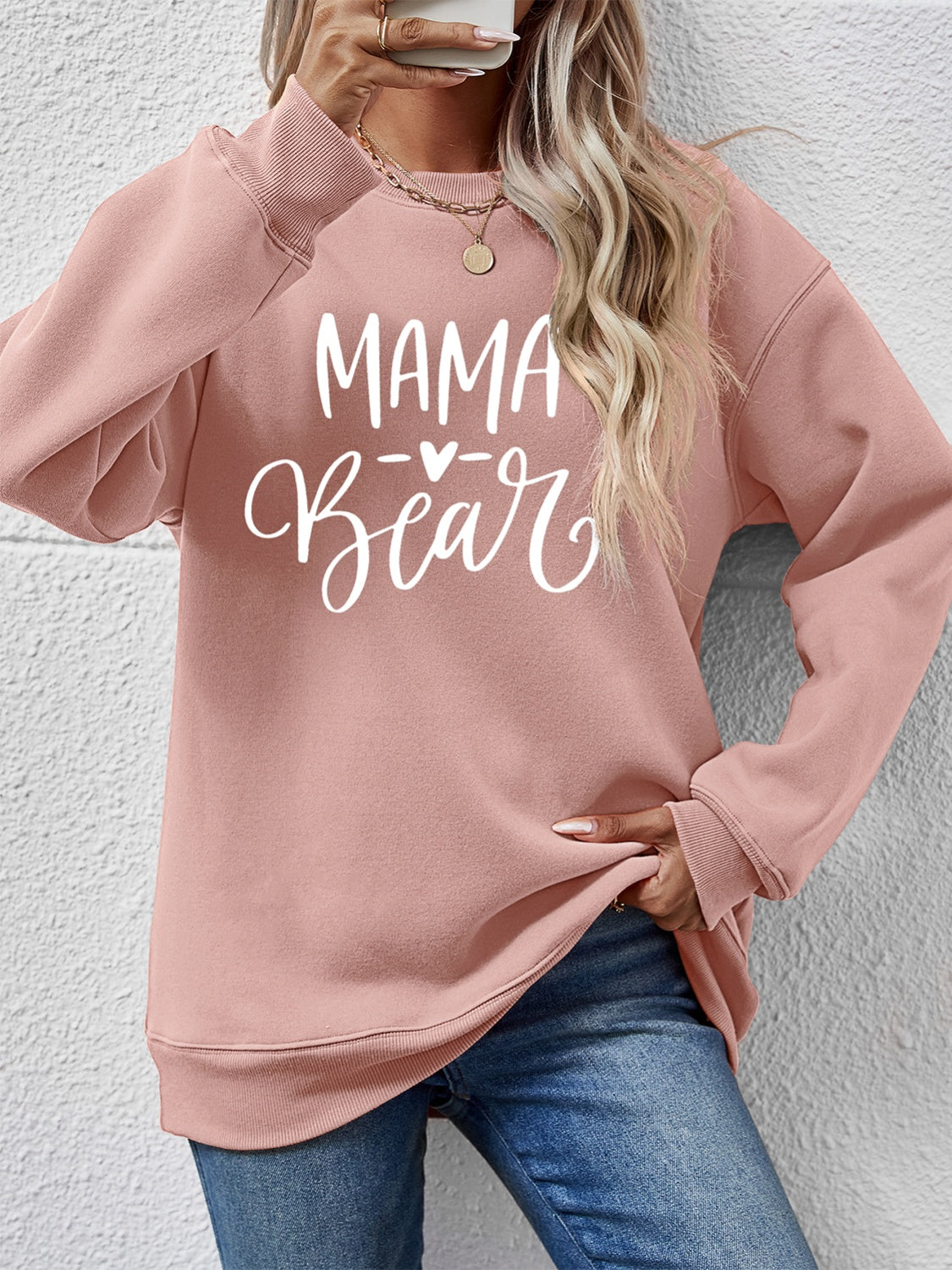 Letter Graphic Round Neck Long Sleeve Sweatshirt-Jewearrings