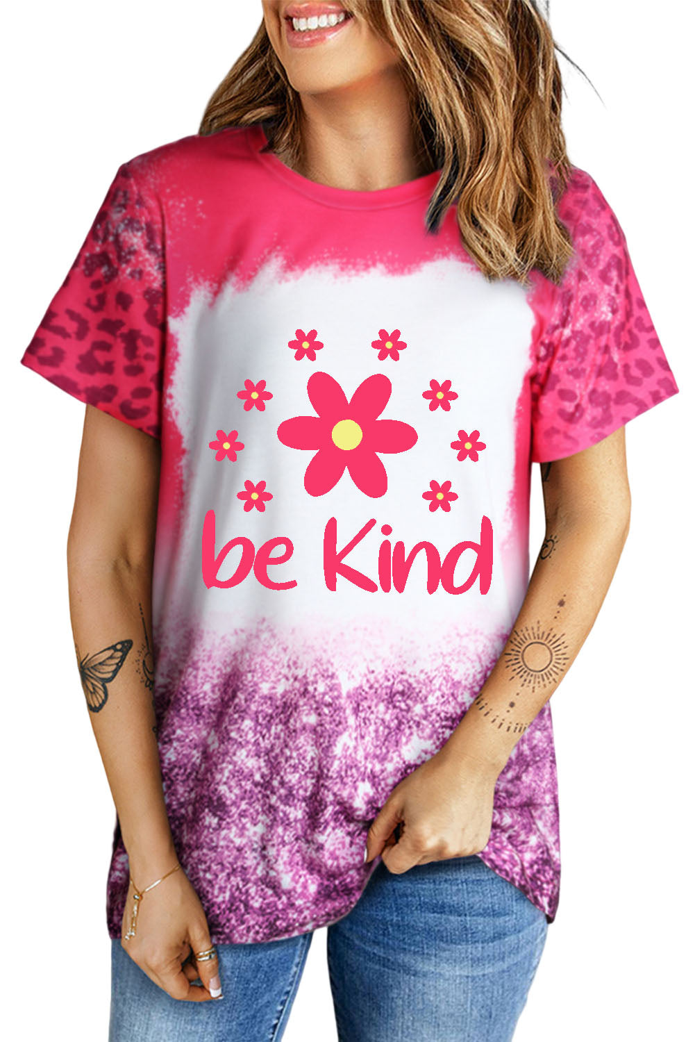 BE KIND Flower Graphic Leopard Tee-Jewearrings