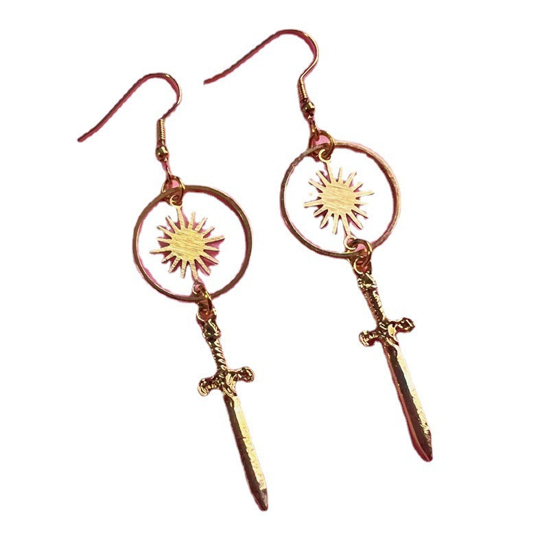 Gold Dagger Circle Sun Bohemian Earrings-Jewearrings