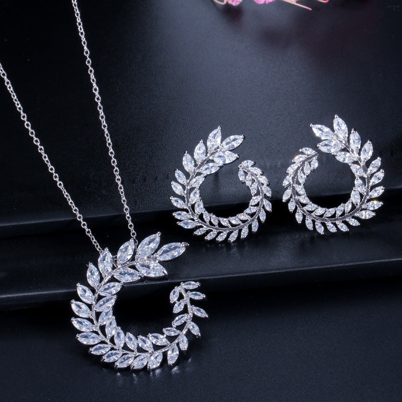 Zircon necklace earrings two-piece anti-allergic earrings true white gold plating color-Jewearrings