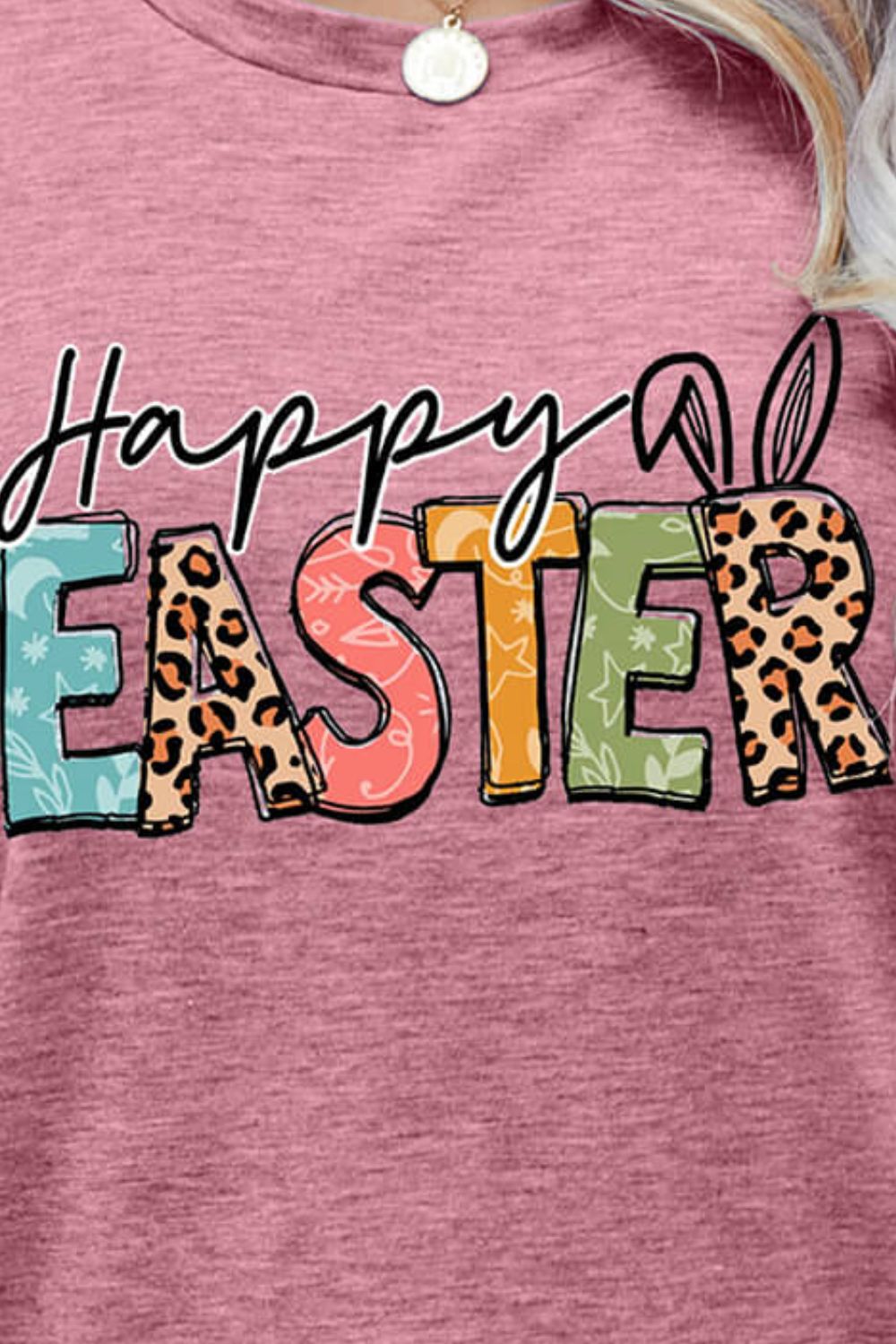 HAPPY EASTER Graphic Round Neck Tee Shirt-Jewearrings