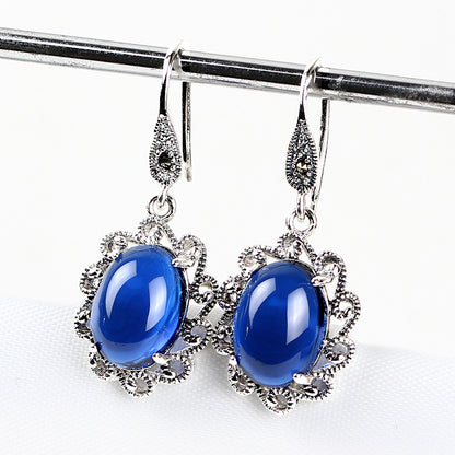 Vintage S925 Sterling Silver Sapphire Earrings-Jewearrings