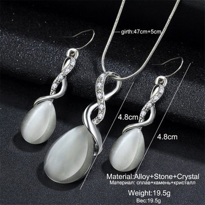 Fashion Opal Jewelry Sets For Woman Cubic zirconia Water Drop Necklace Pendant Earrings Statement Bridal Wedding Party Gift-Jewearrings