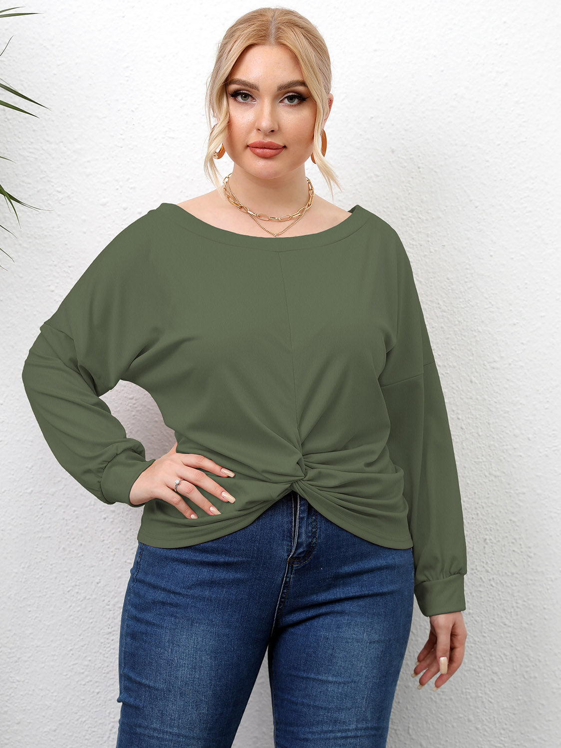 Plus Size Twisted Drop Shoulder T-Shirt-Jewearrings