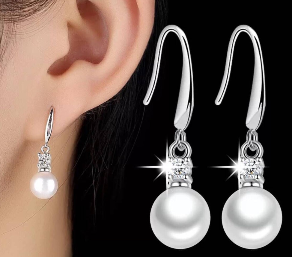 Zircon Pearl Silver Earrings-Jewearrings