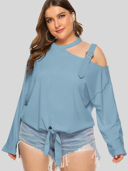 Plus Size Cold-Shoulder Tied Top-Jewearrings