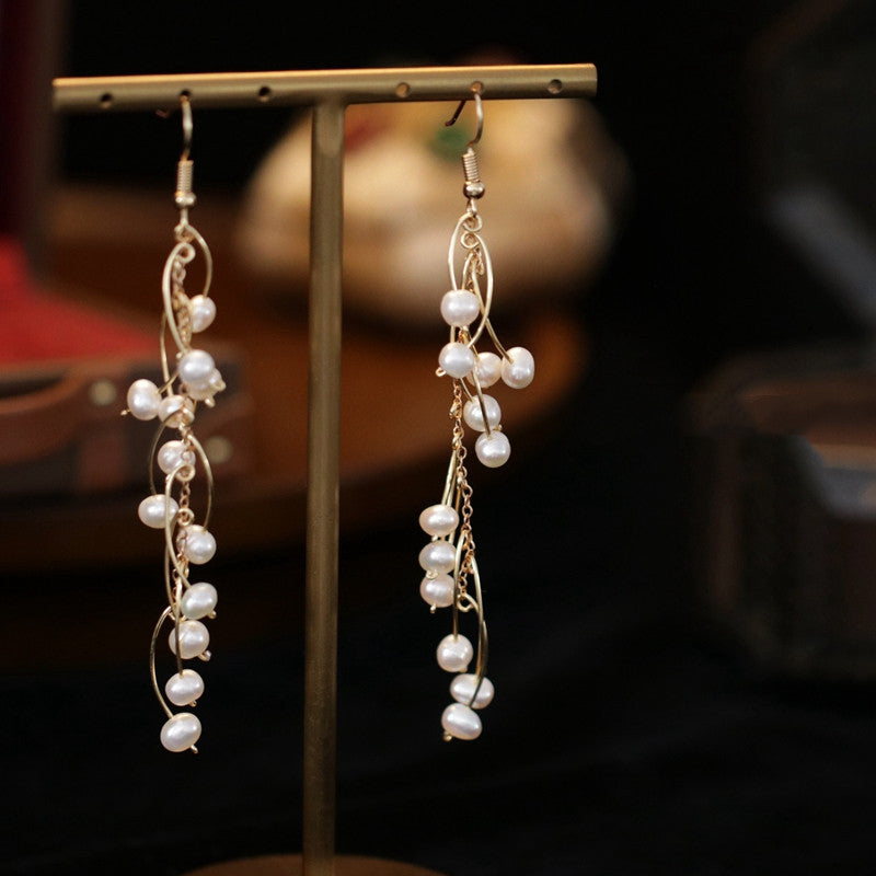 Women's Temperament Long Tassel Pearl Earrings-Jewearrings