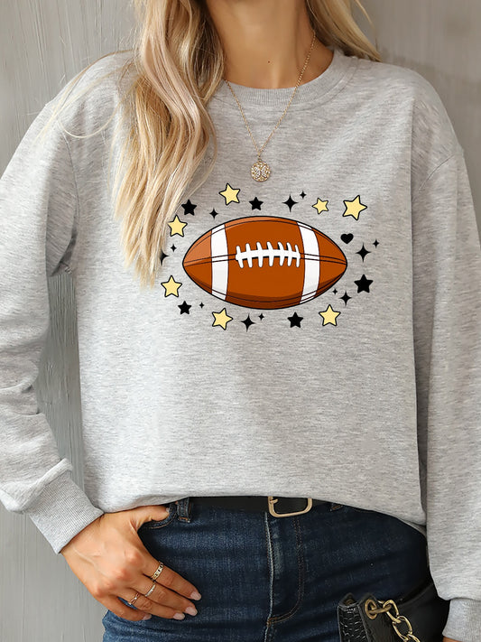 Football Graphic Round Neck Sweatshirt-Jewearrings