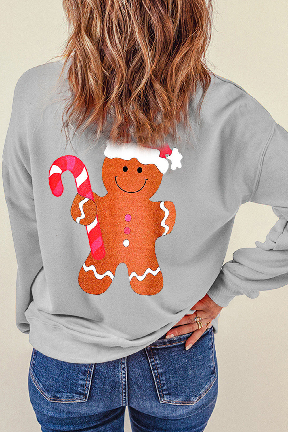 Gingerbread Round Neck Dropped Shoulder Sweatshirt-Jewearrings