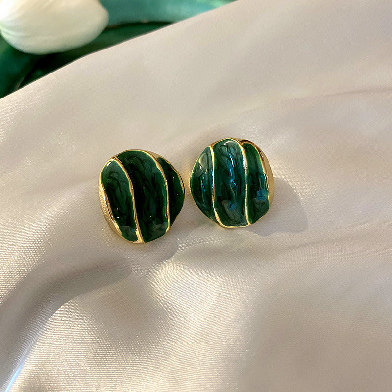 Silver Needle Natural Wind Dripping Oil Color Glazed Stud Earrings-Jewearrings