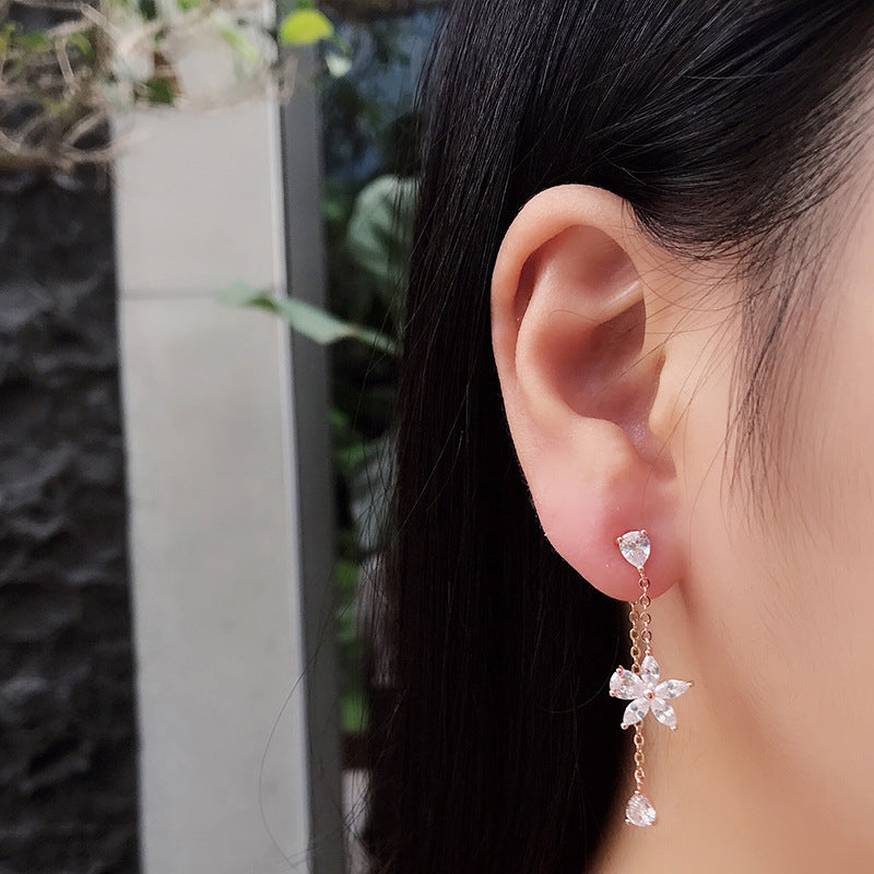 S925 sterling silver flower tassel earrings-Jewearrings