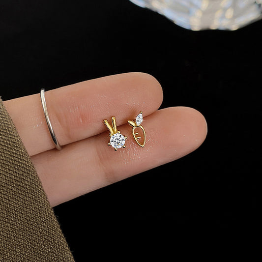 Bunny Asymmetric Niche Design S925 Sterling Silver Earrings-Jewearrings