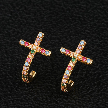 Cross colored zircon earrings-Jewearrings