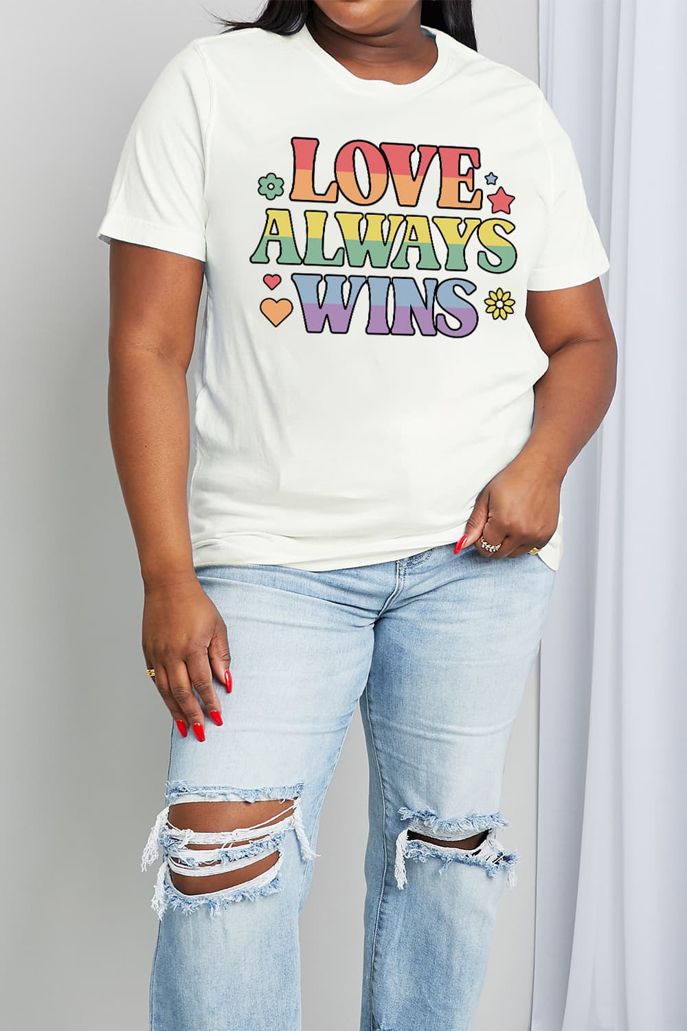 Simply Love Full Size LOVE ALWAYS WINS Graphic Cotton Tee-Jewearrings