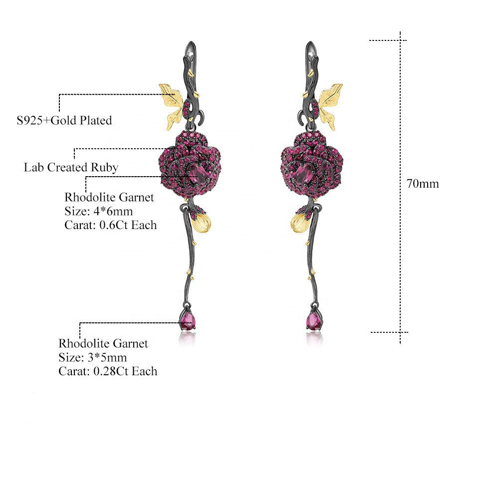 Garnet Sterling Silver Rose Earrings Women-Jewearrings