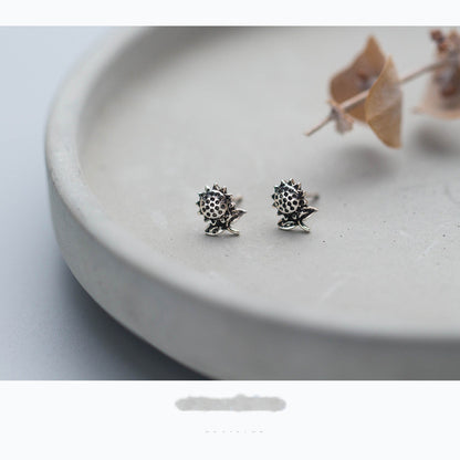 Stud Earrings Female Thai Silver Fashion Retro Sunflower Stud Earrings-Jewearrings