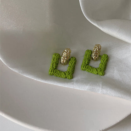 Women's Fashion Simple Silver Needle Avocado Green Stud Earrings-Jewearrings