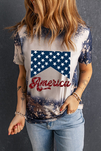 AMERICA Round Neck Short Sleeve T-Shirt-Jewearrings