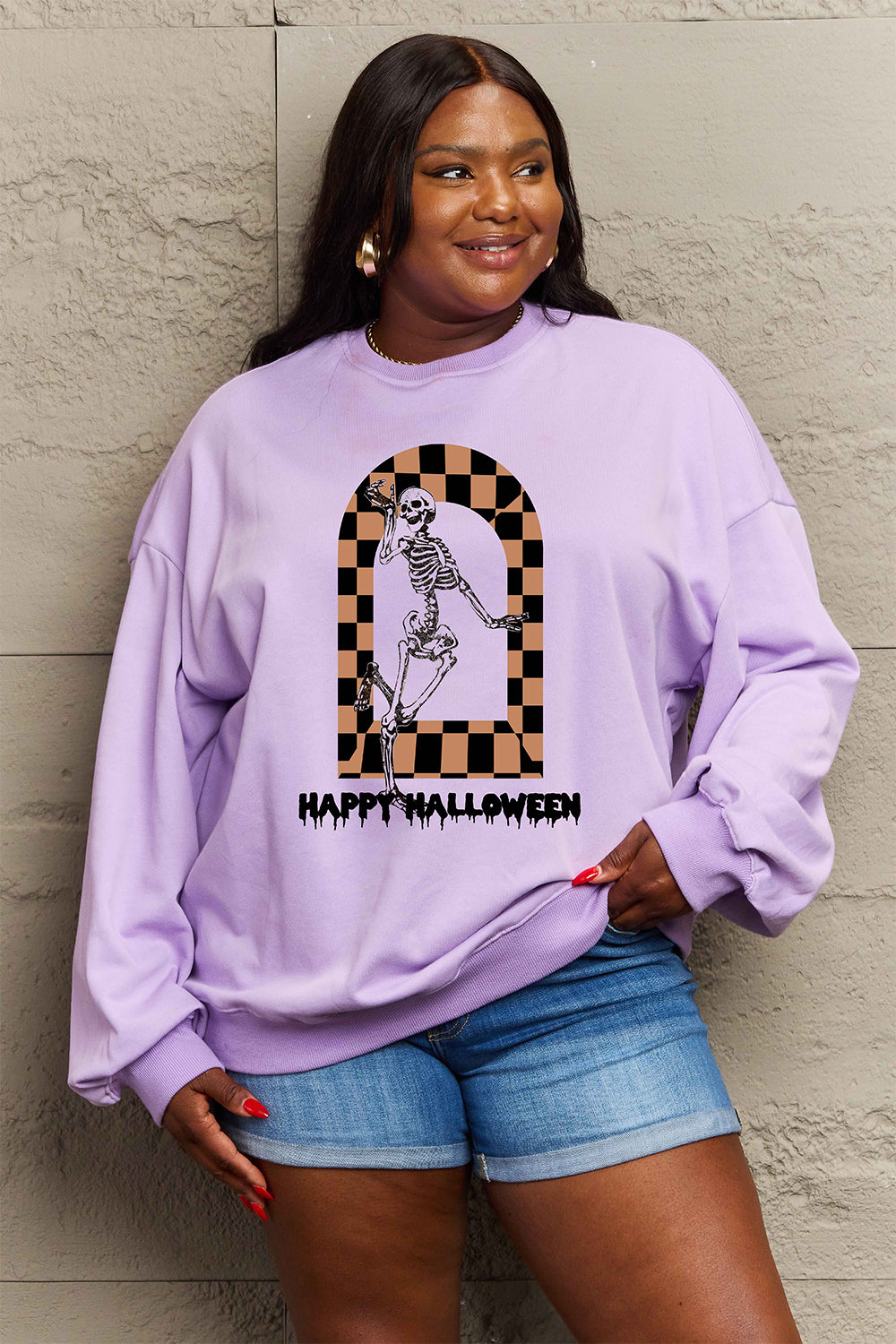 Simply Love Full Size HAPPY HALLOWEEN Graphic Sweatshirt-Jewearrings