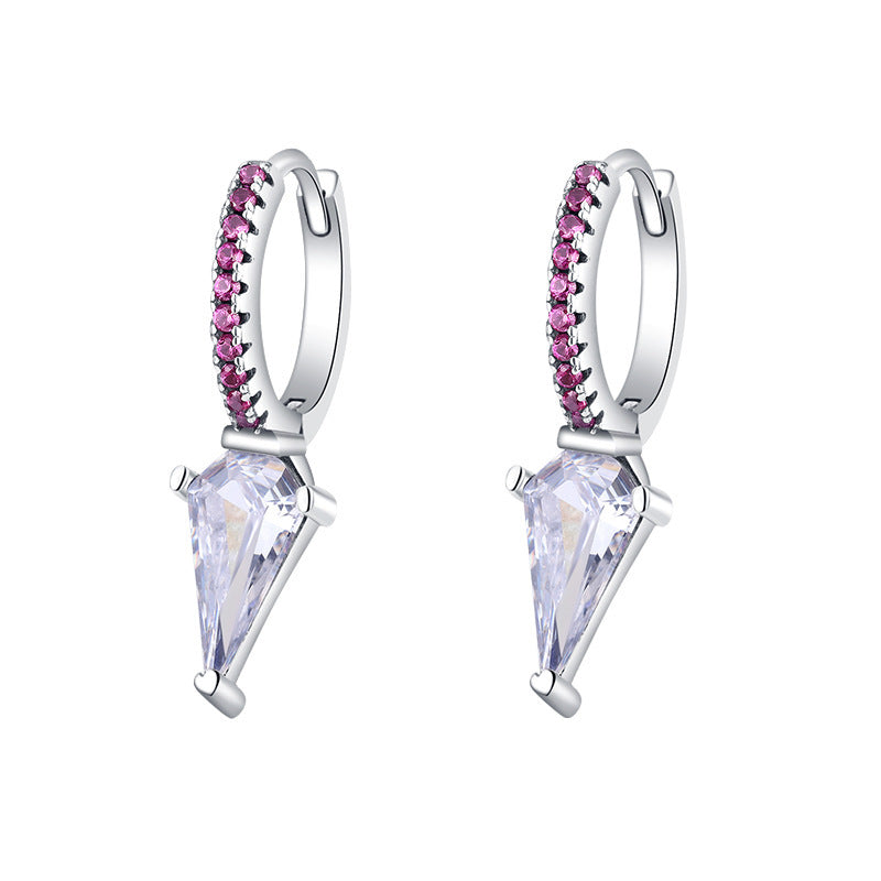 Light And Luxurious Triangle Design Punk Style S925 Sterling Silver Earrings With Red Diamonds-Jewearrings