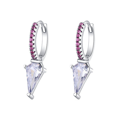 Light And Luxurious Triangle Design Punk Style S925 Sterling Silver Earrings With Red Diamonds-Jewearrings