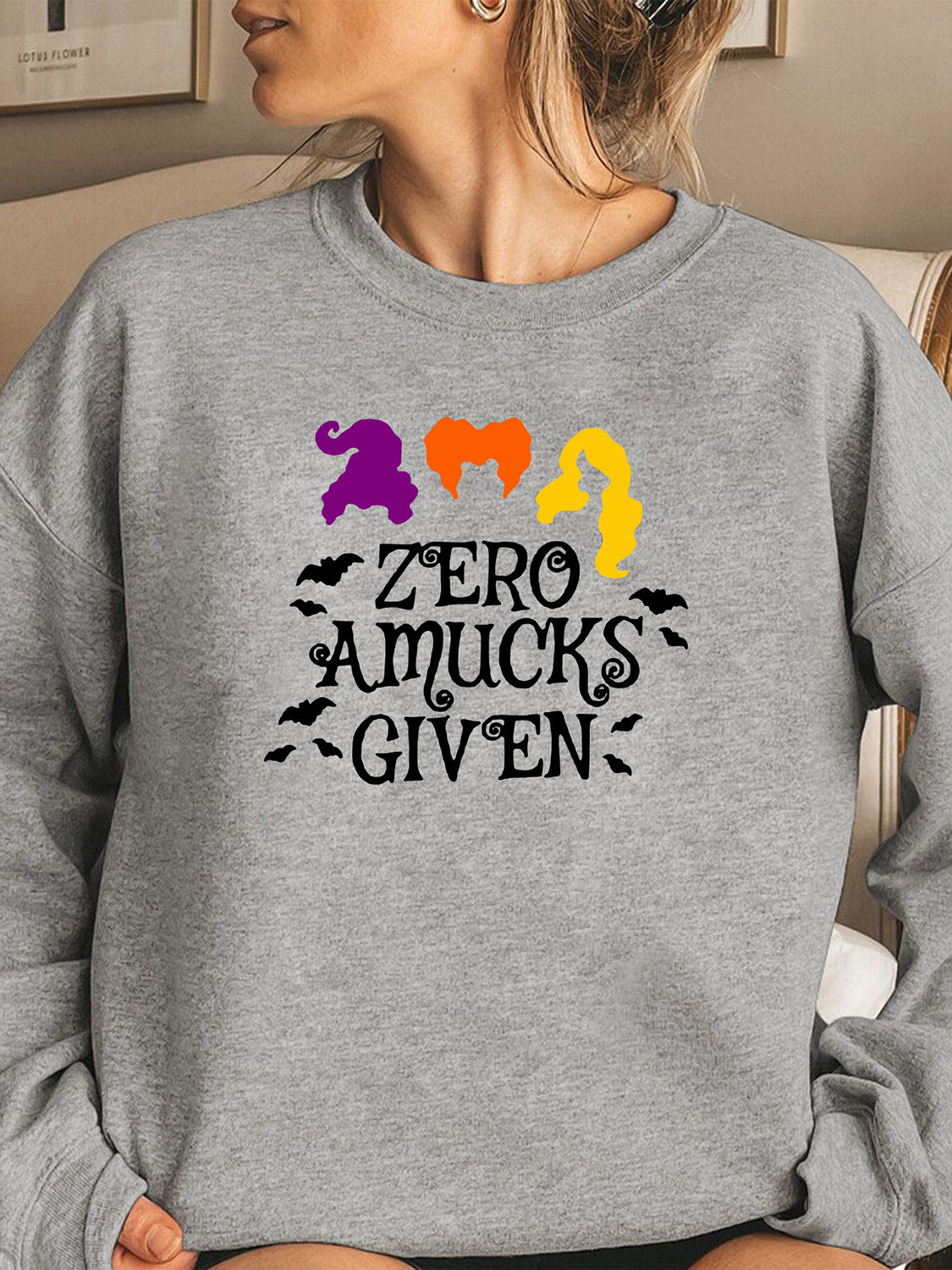 Full Size Round Neck Long Sleeve ZERO AMUCKS GIVEN Graphic Sweatshirt-Jewearrings