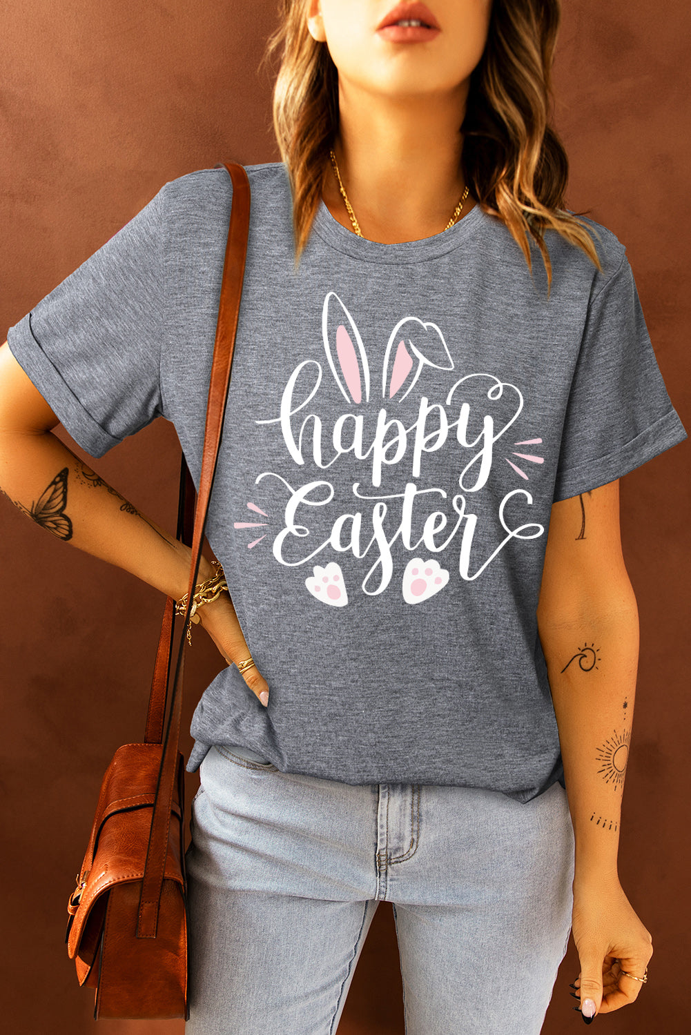 HAPPY EASTER Graphic Round Neck Tee-Jewearrings