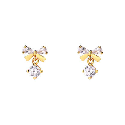 Women's Graceful And Fashionable Pure Silver Zircon Bow Stud Earrings-Jewearrings