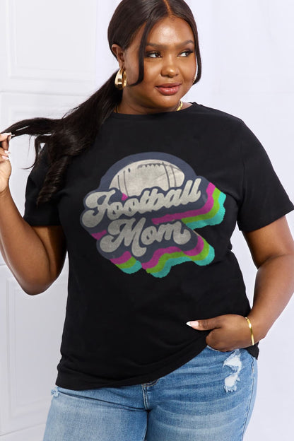 Simply Love Full Size FOOTBALL MOM Graphic Cotton Tee-Jewearrings