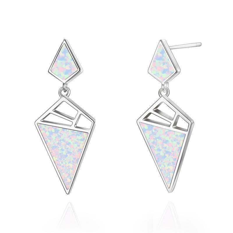 925 Sterling Silver Geometric With Opal Dangle Drop Stud Earrings-Jewearrings