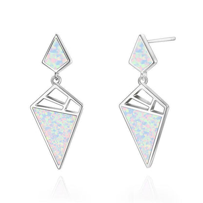 925 Sterling Silver Geometric With Opal Dangle Drop Stud Earrings-Jewearrings