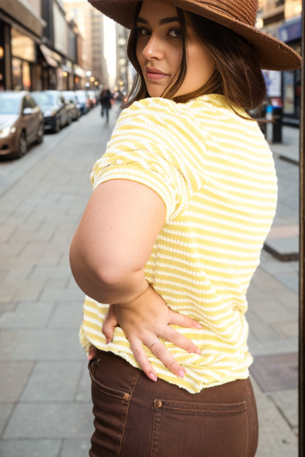 Plus Size Striped Round Neck T-Shirt-Jewearrings