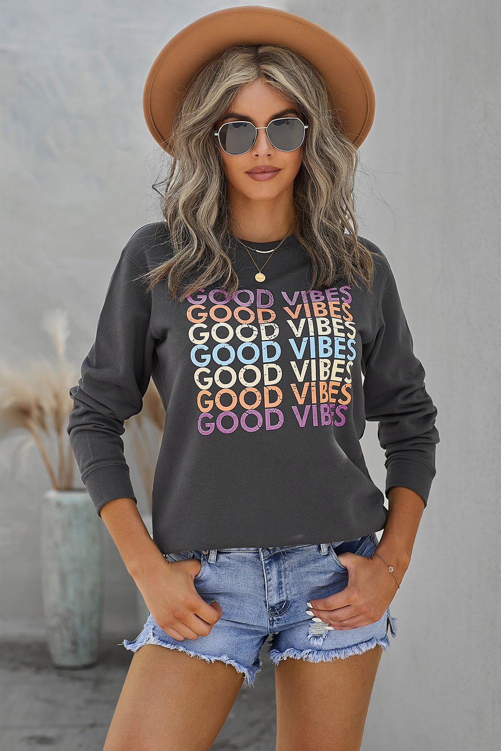 GOOD VIBES Graphic Sweatshirt-Jewearrings