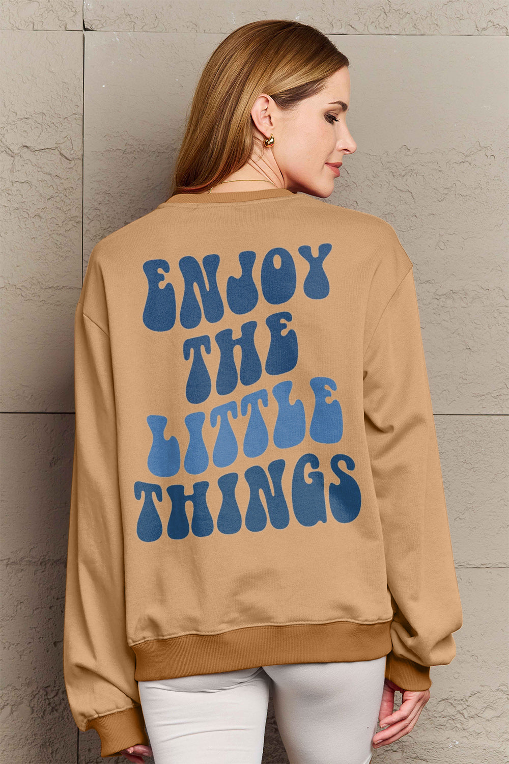 Simply Love Full Size ENJOY THE LITTLE THINGS Round Neck Sweatshirt-Jewearrings