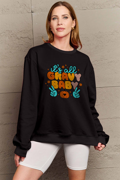 Simply Love Full Size IT'S ALL GRAVY BABY Long Sleeve Sweatshirt-Jewearrings