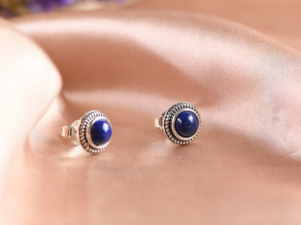 Women's Silver Stud Earrings With Lapis Lazuli-Jewearrings