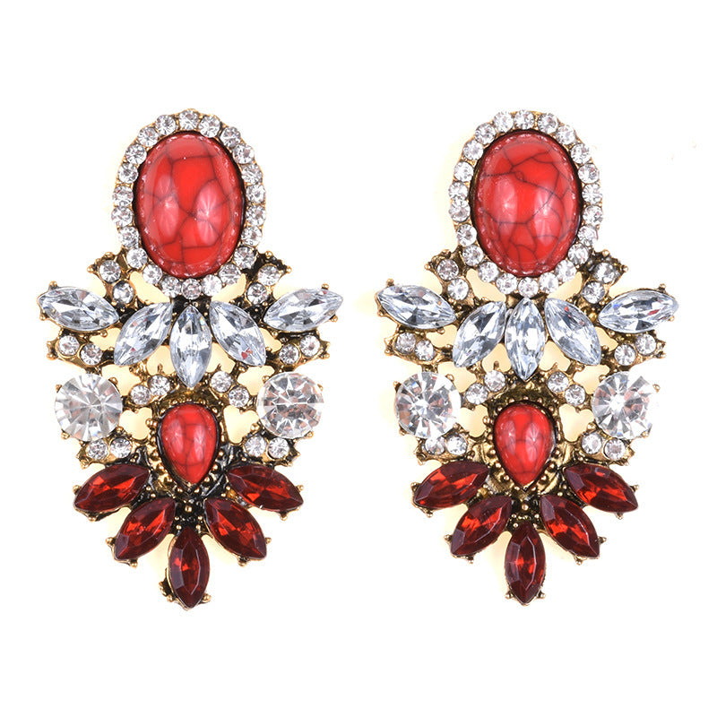 Alloy Stud With Bohemian Style Cracked Gemstone Earrings-Jewearrings