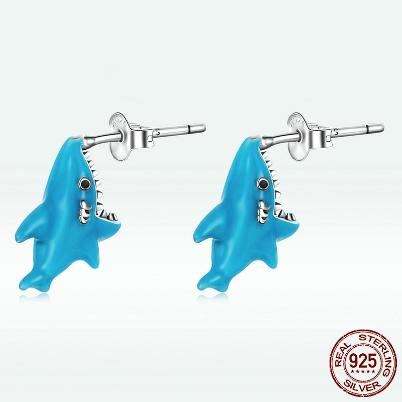 Fashion Little Shark Sterling Silver S925 Stud Earrings-Jewearrings