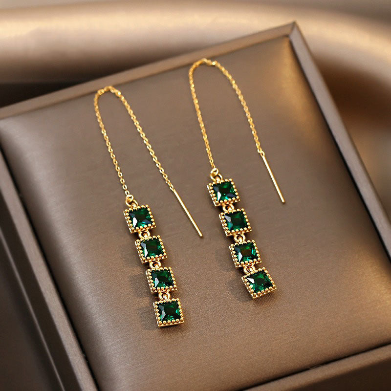 Emerald Earline Women's Long Square Tassel Earrings-Jewearrings