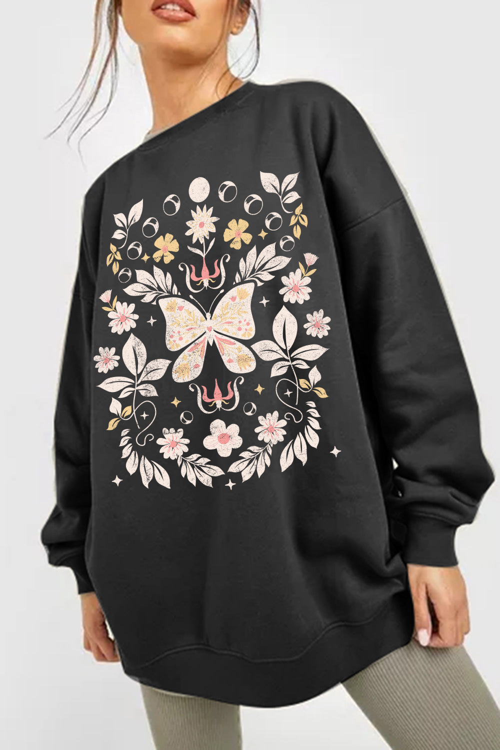 Simply Love Simply Love Full Size Flower and Butterfly Graphic Sweatshirt-Jewearrings