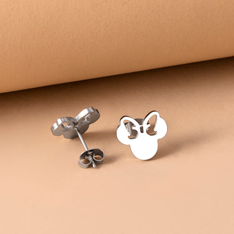 Cute Mini Bow Mouse Stainless Steel Stud Earrings-Jewearrings