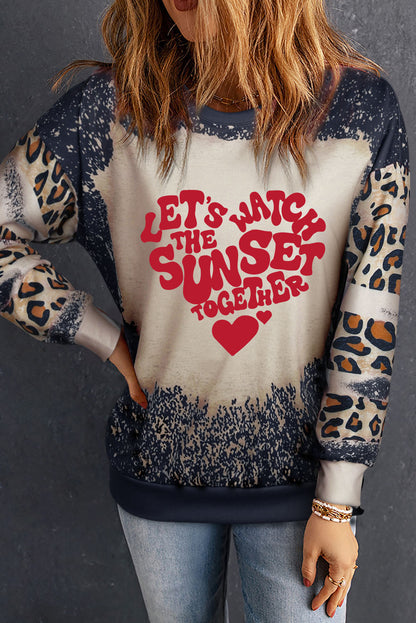 LET'S WATCH THE SUNSET TOGETHER Leopard Round Neck Sweatshirt-Jewearrings