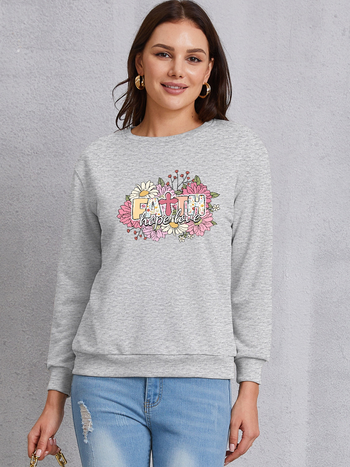 FAITH HOPE LOVE Round Neck Sweatshirt-Jewearrings