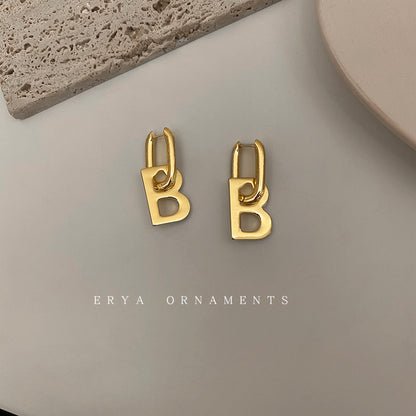 B Letter Earrings Female Niche 925 Silver Needle-Jewearrings