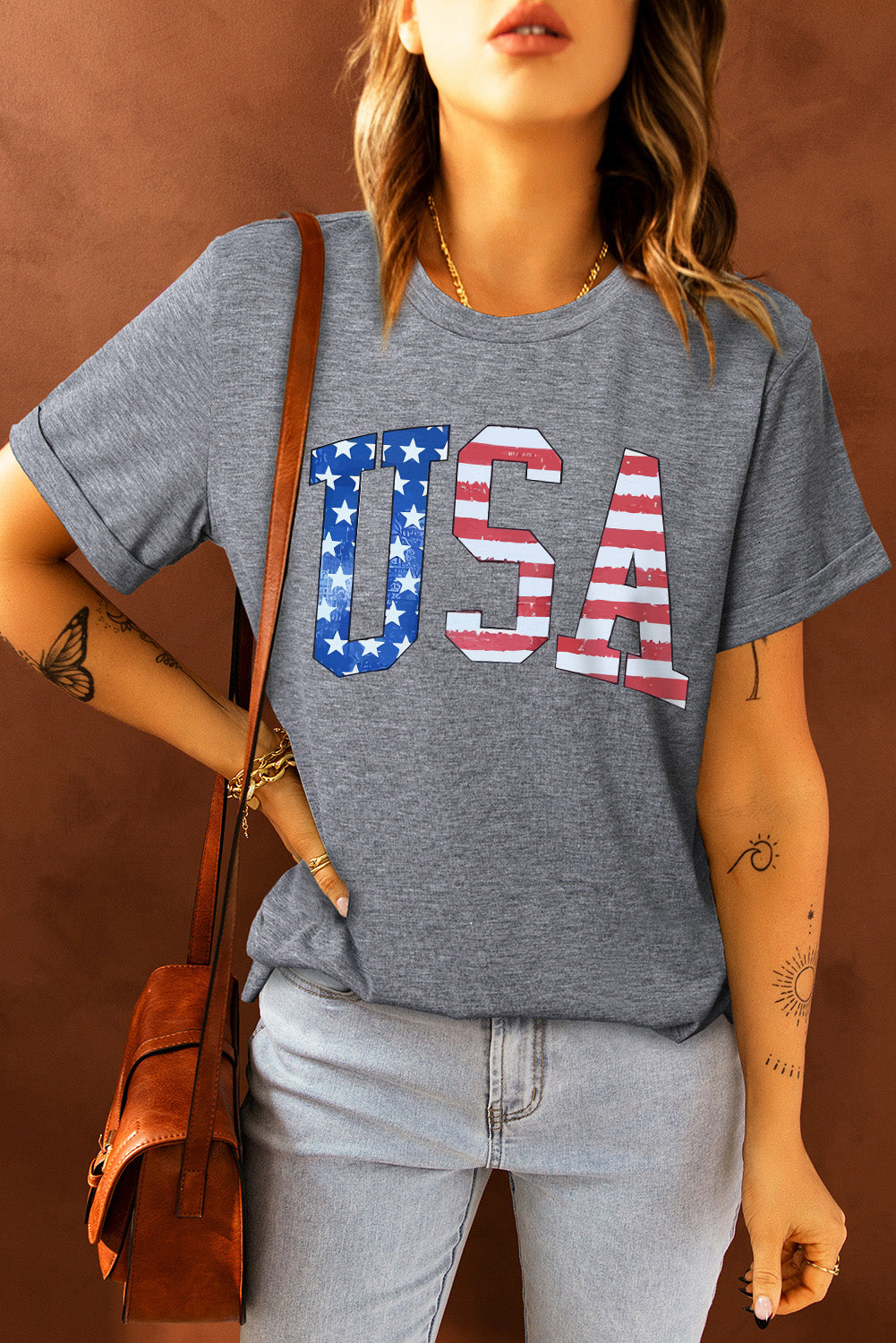 USA Graphic Round Neck Tee-Jewearrings