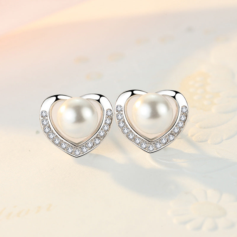 Pearl Studs Heart-shaped Earrings-Jewearrings