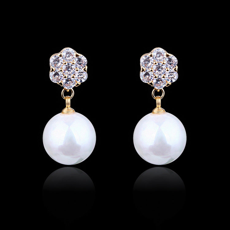 Round pearl long earrings-Jewearrings