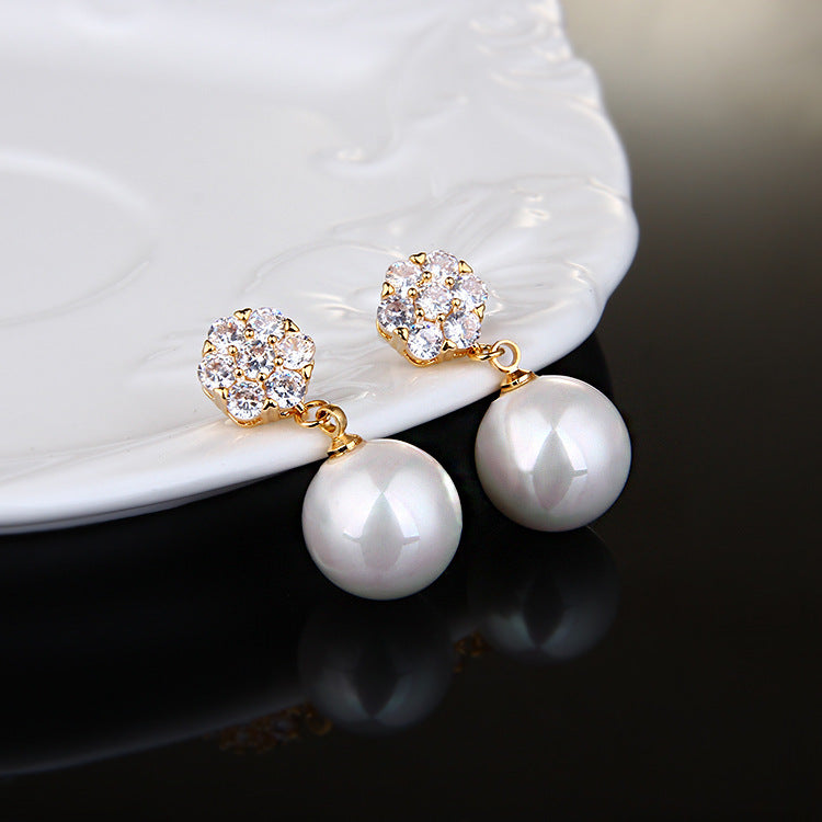 Round pearl long earrings-Jewearrings