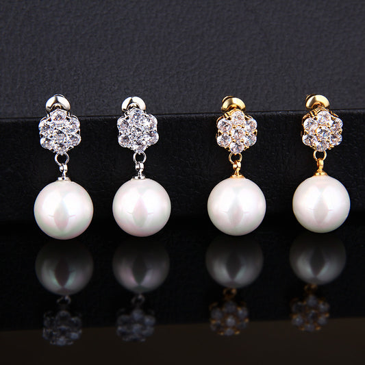 Round pearl long earrings-Jewearrings