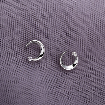 Sterling Silver Moon Girl Simple Temperament Stud Earrings-Jewearrings